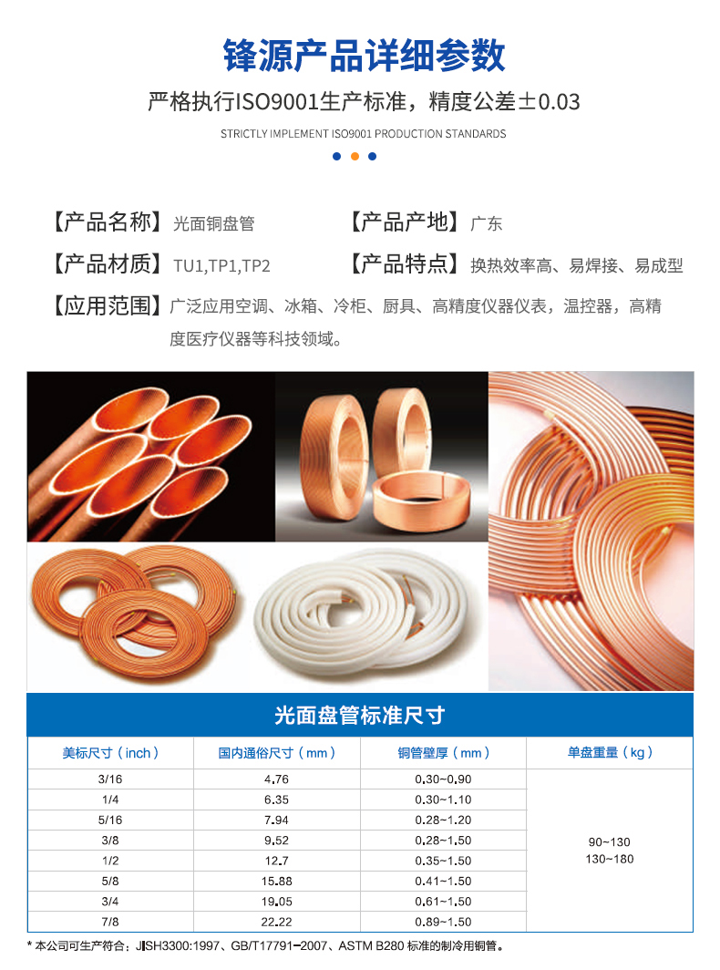 光面铜盘管参数